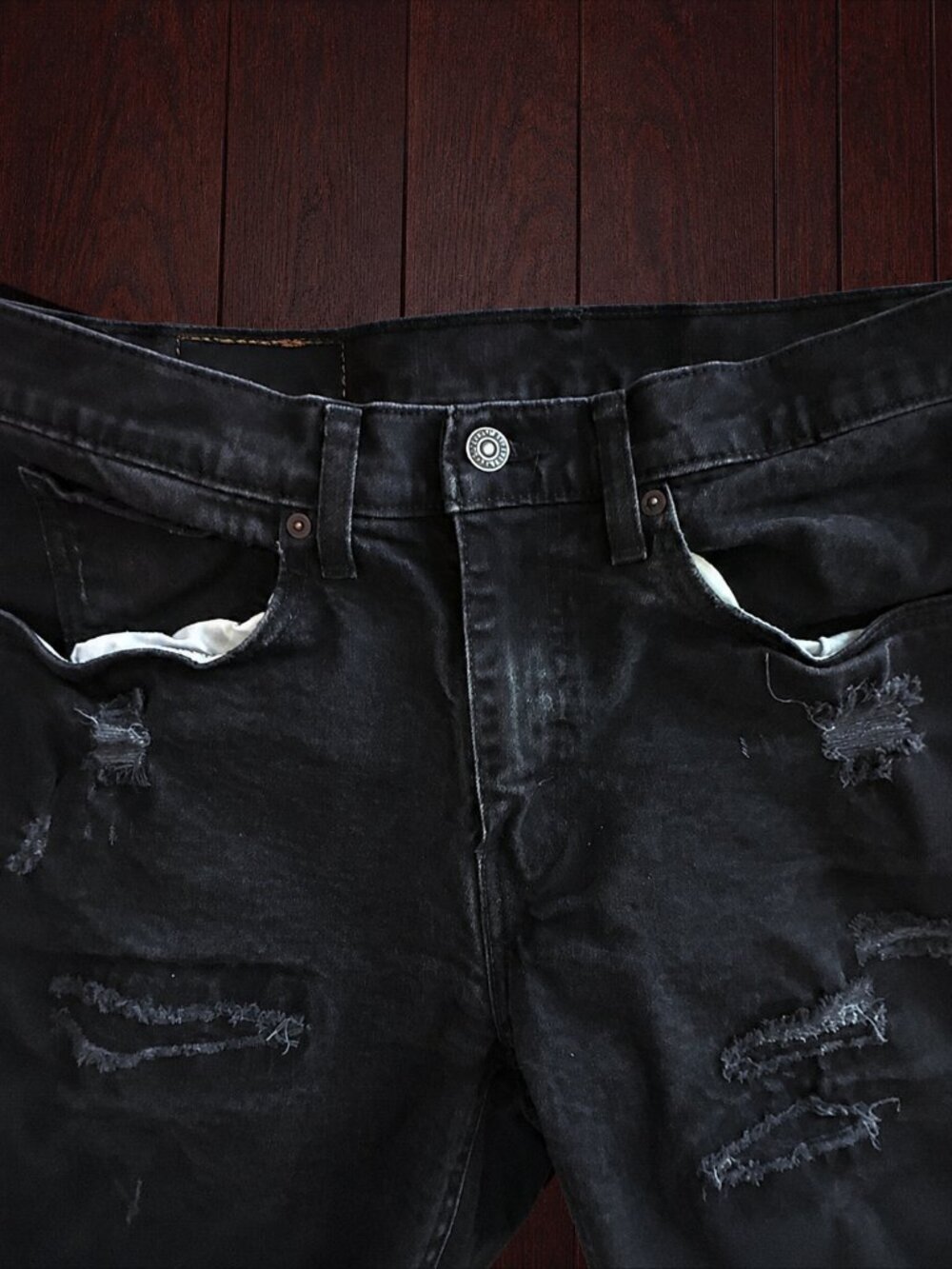 Levi's 531 Black Distressed Jeans Men's 34x34 Straight Fit Denim Pants Faded - Picture 3 of 5